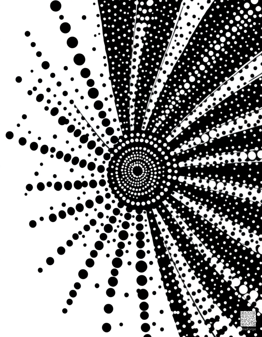 art deco fan pattern design coloring page Stipple style free printable