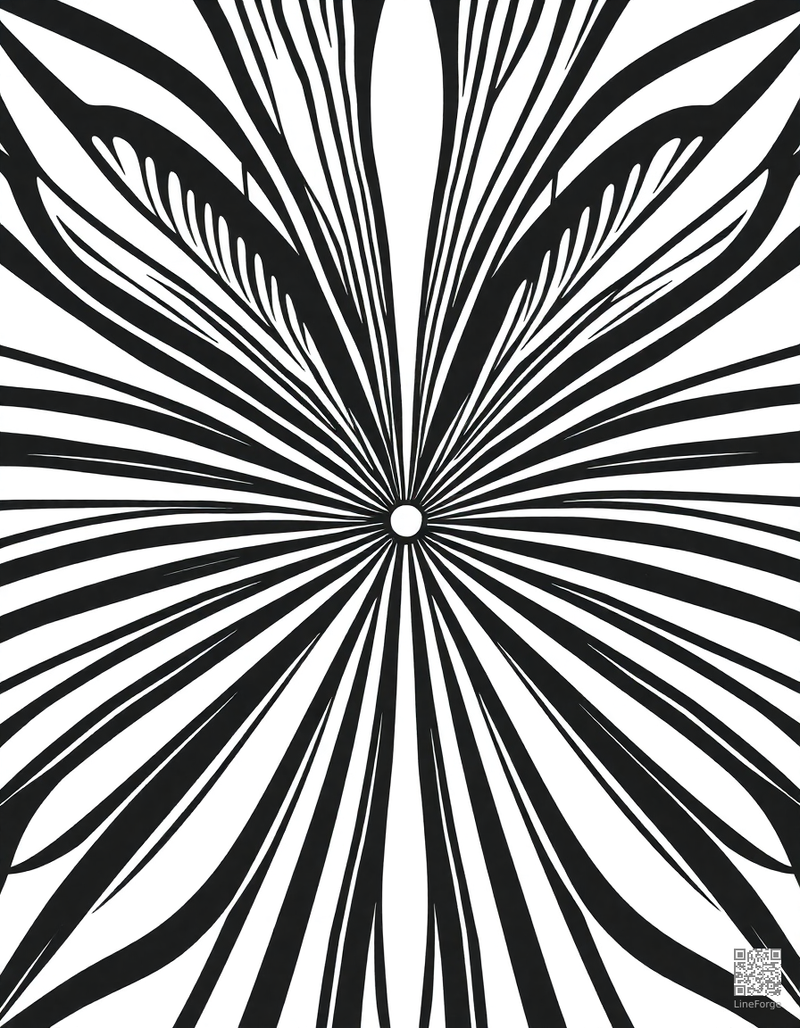 art deco fan pattern design coloring page Woodcut style free printable