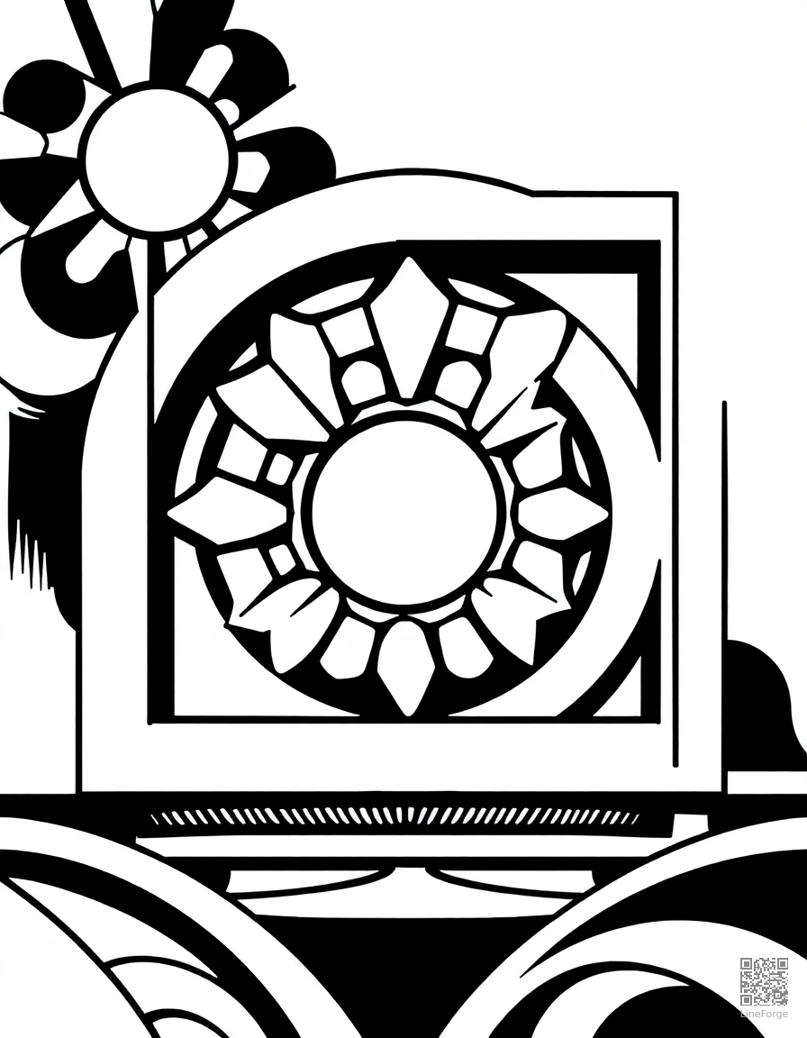 Art deco geometric design coloring page Manga style free printable