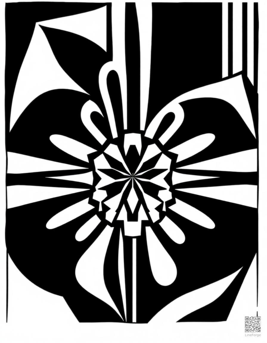 Art deco geometric design coloring page Woodcut style free printable