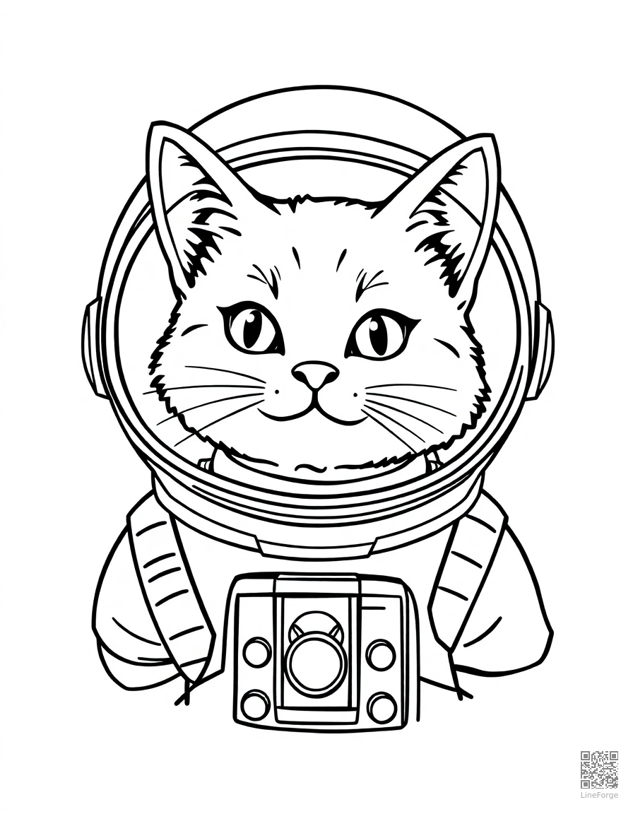 astronaut cat in a space helmet coloring page Contour style - free printable