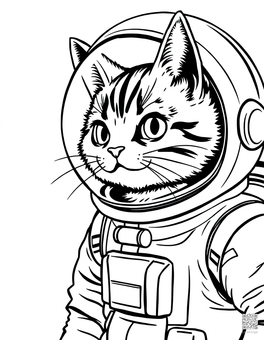 astronaut cat in a space helmet coloring page Manga style - free printable