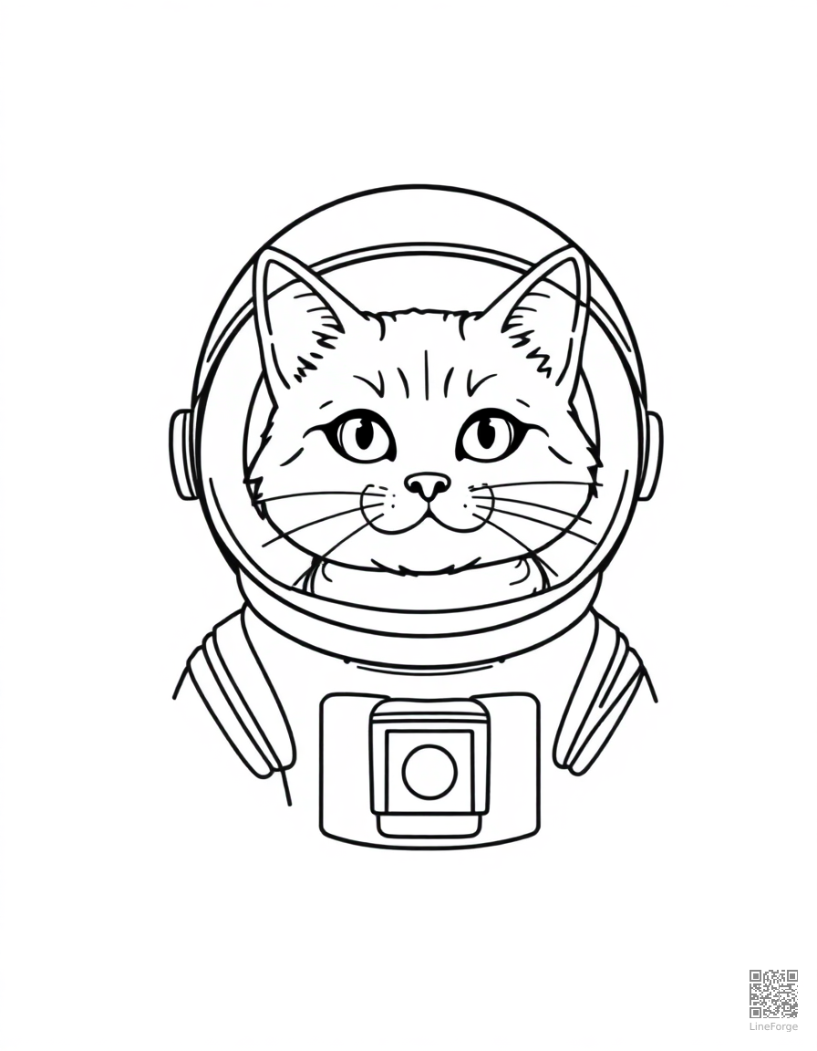 astronaut cat in a space helmet coloring page Minimal style - free printable
