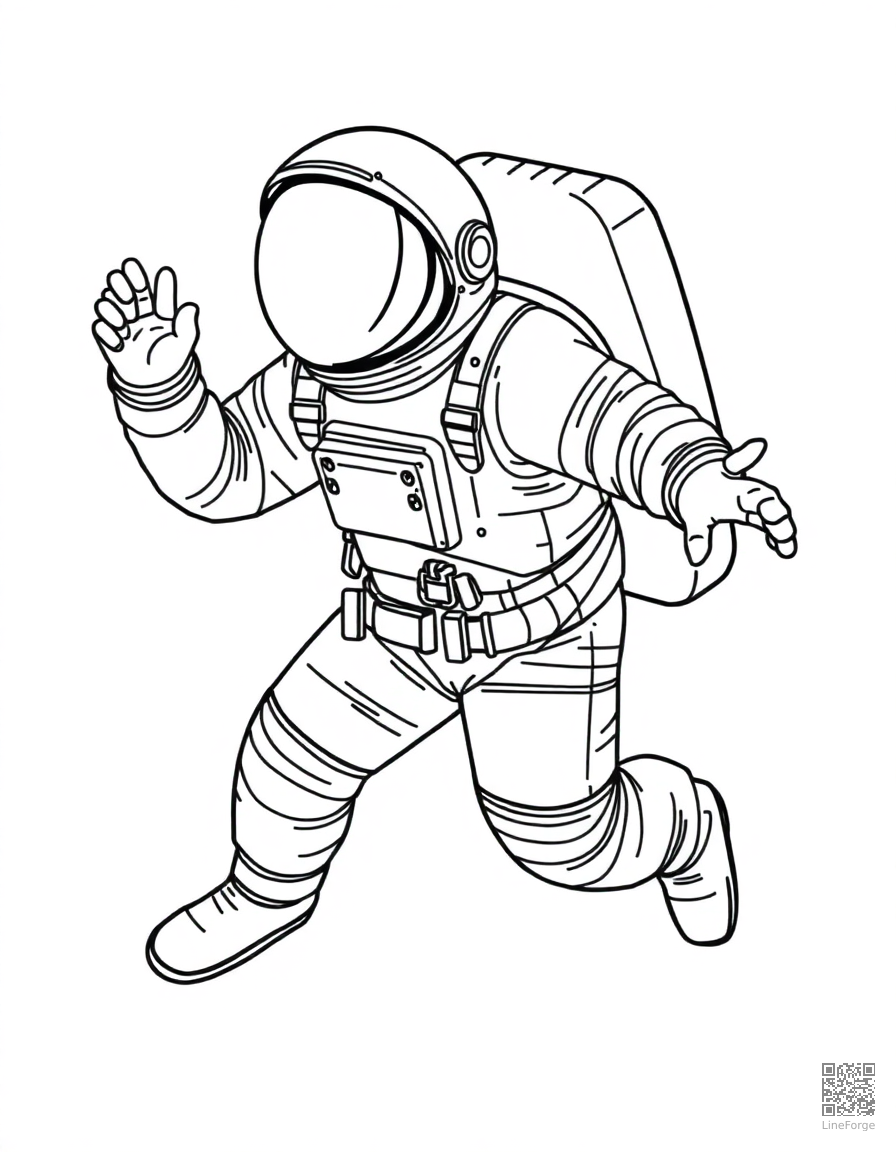 astronaut doing a spacewalk coloring page Contour style - free printable