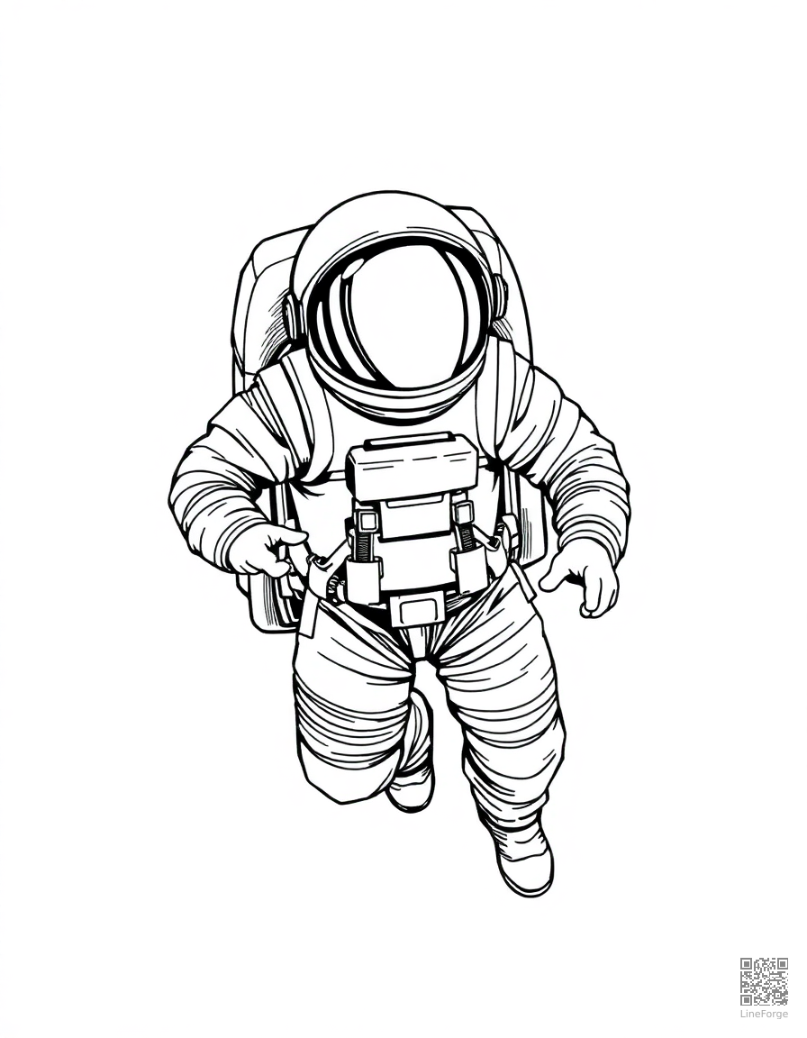 astronaut doing a spacewalk coloring page Crosshatch style - free printable