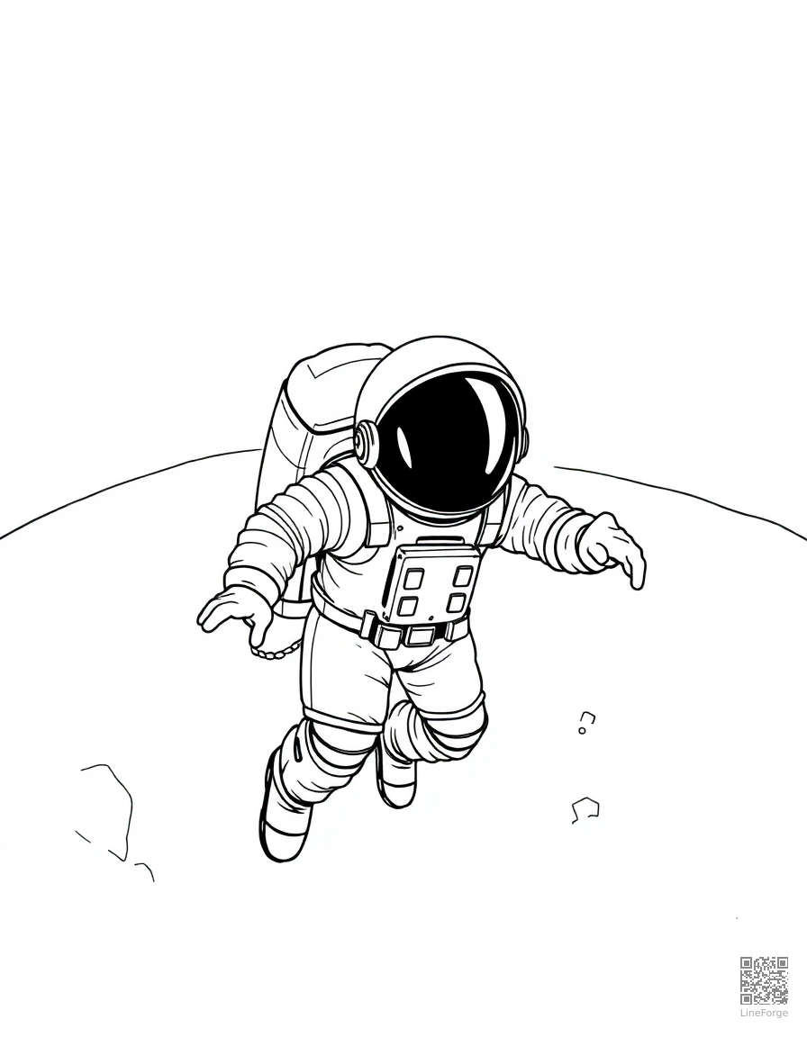 astronaut doing a spacewalk coloring page Manga style - free printable
