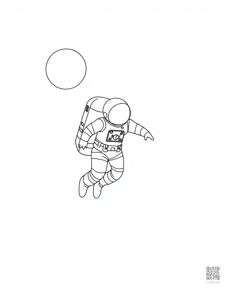 Astronaut floating in space near a planet coloring page Minimal style - free printable