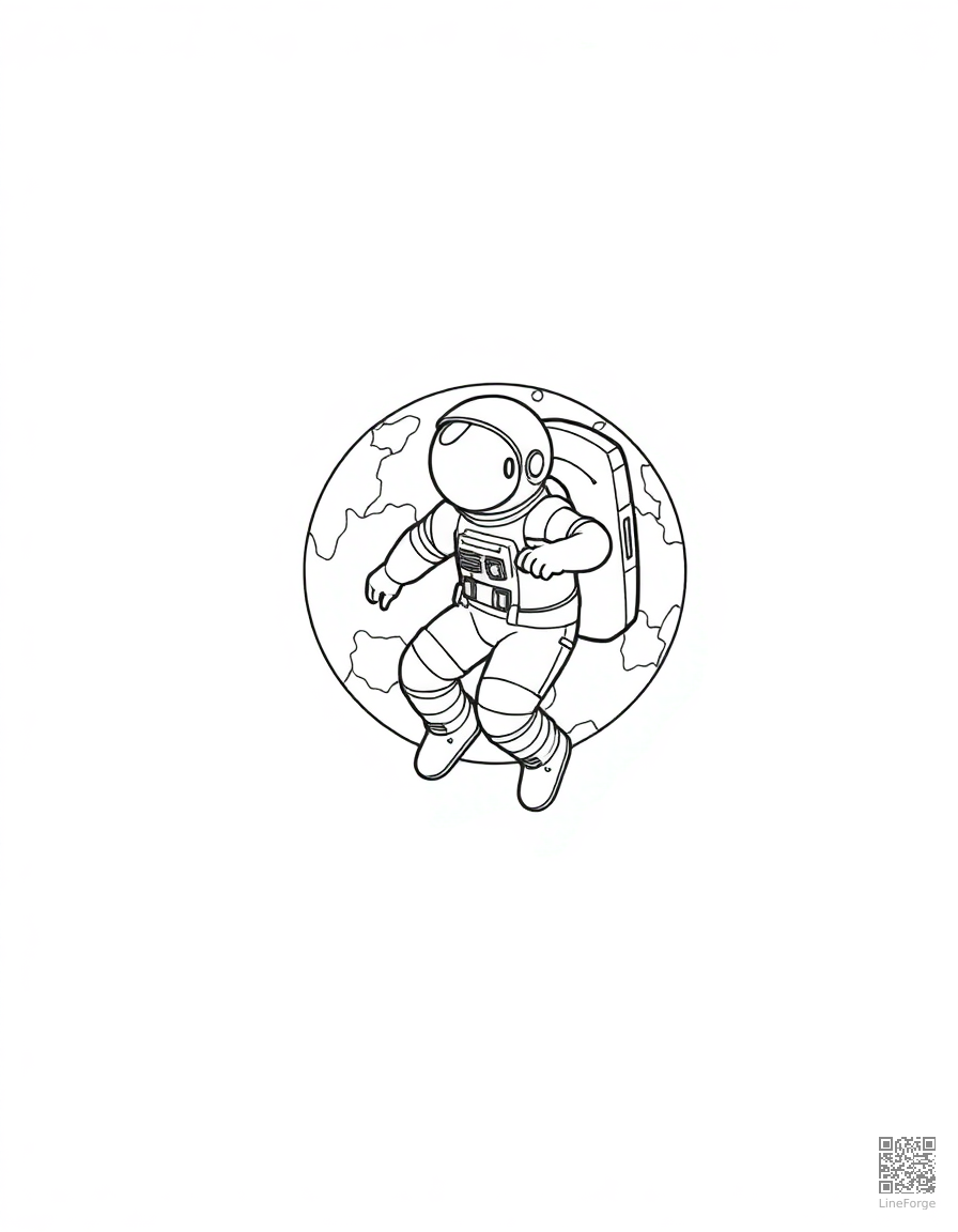 astronaut floating in space with earth behind coloring page Contour style - free printable