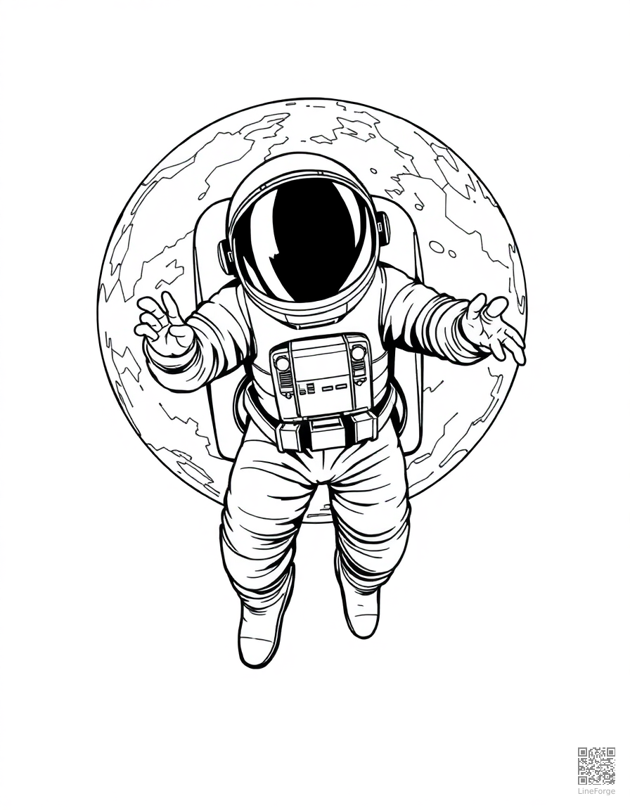 astronaut floating in space with earth behind coloring page Manga style - free printable