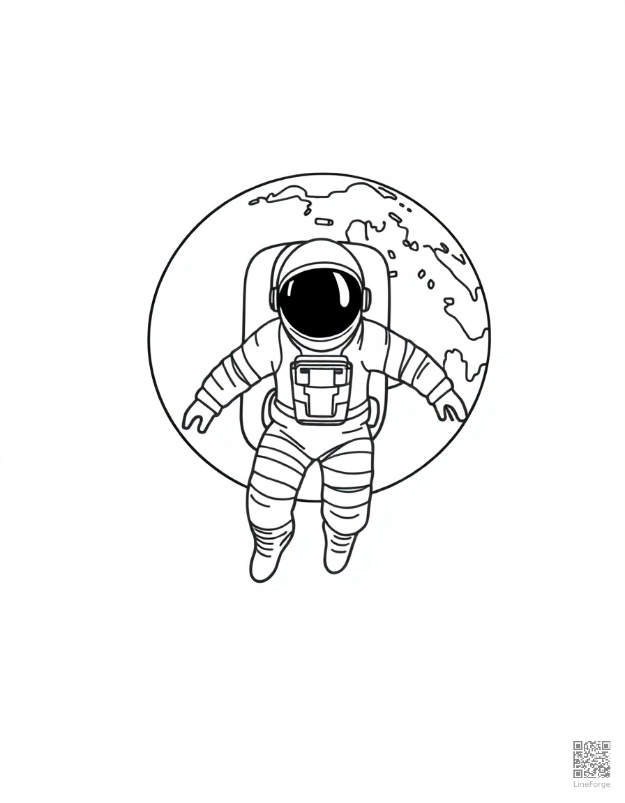 astronaut floating in space with earth behind coloring page Minimal style - free printable