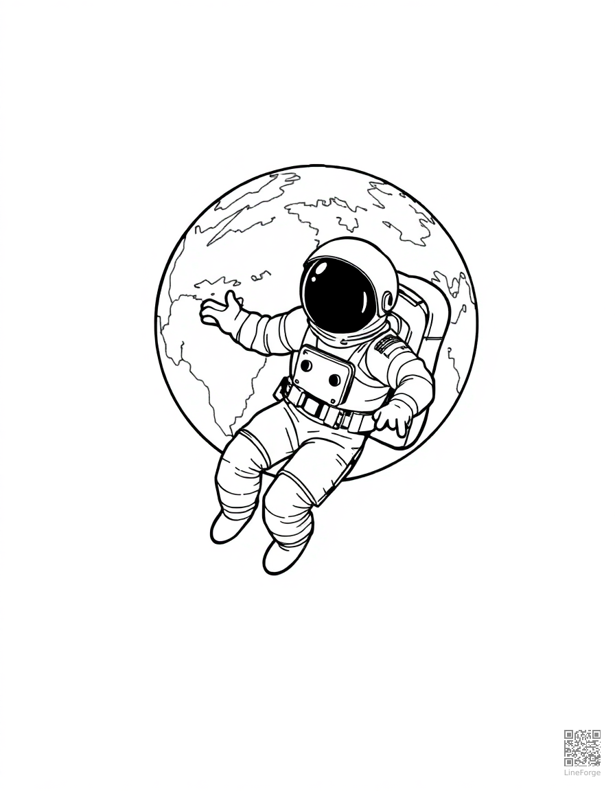 astronaut floating in space with earth behind coloring page Stipple style - free printable