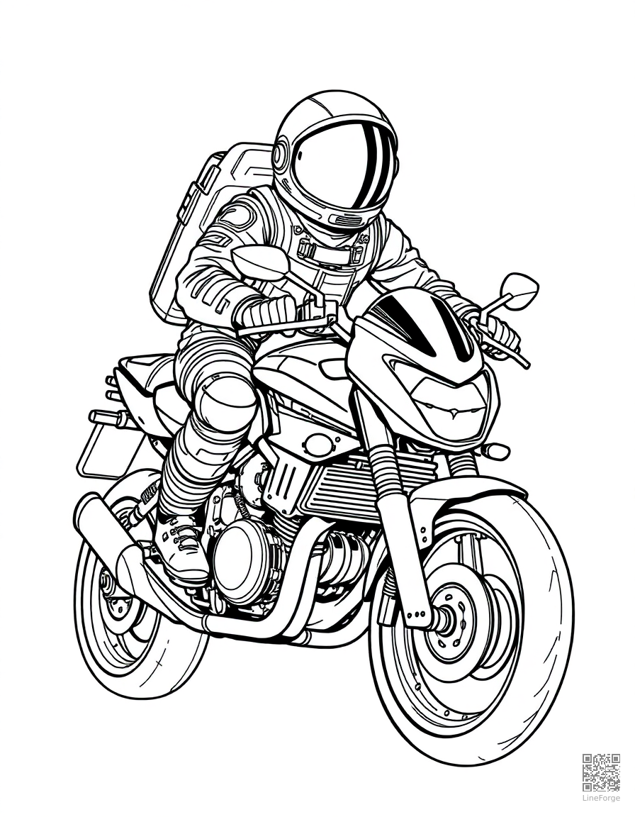 astronaut riding a space motorcycle coloring page Manga style - free printable