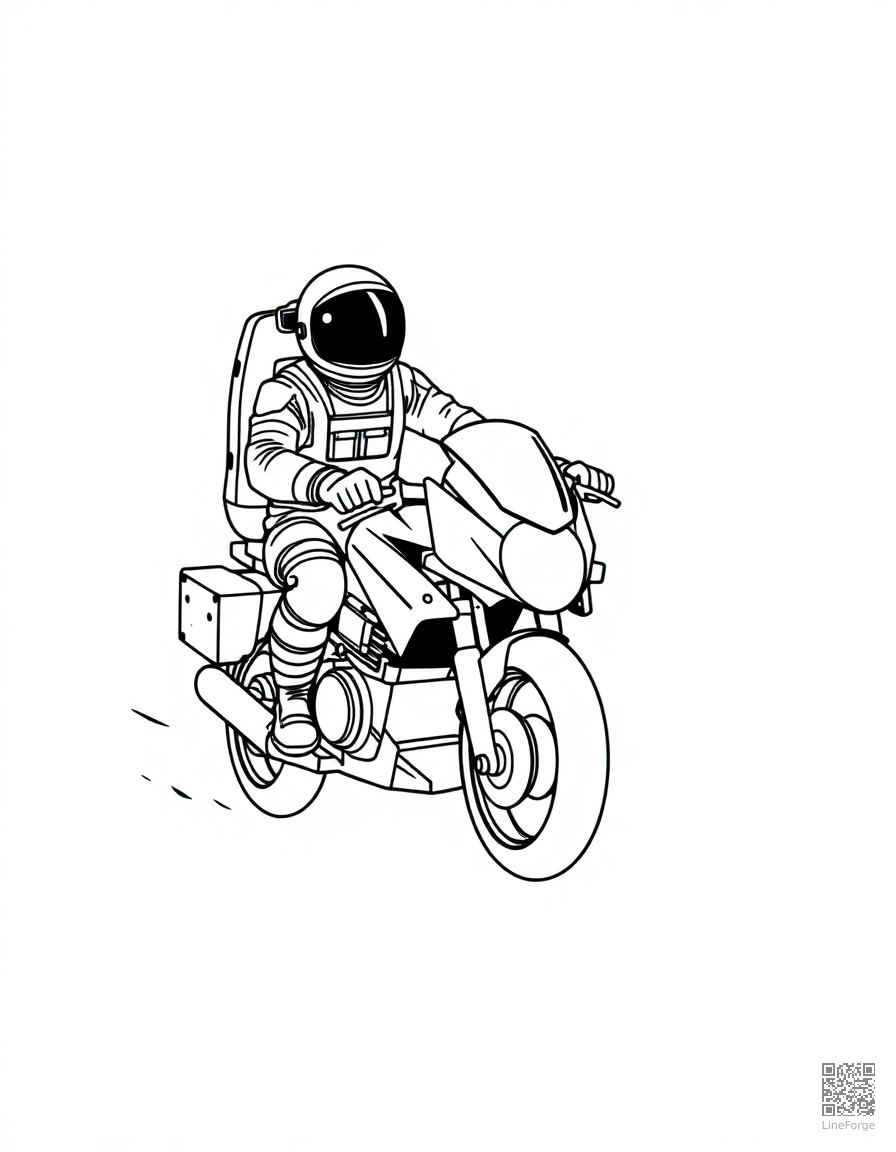 astronaut riding a space motorcycle coloring page Minimal style - free printable