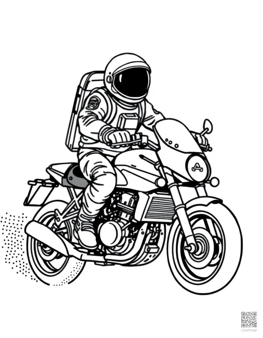 astronaut riding a space motorcycle coloring page Stipple style - free printable