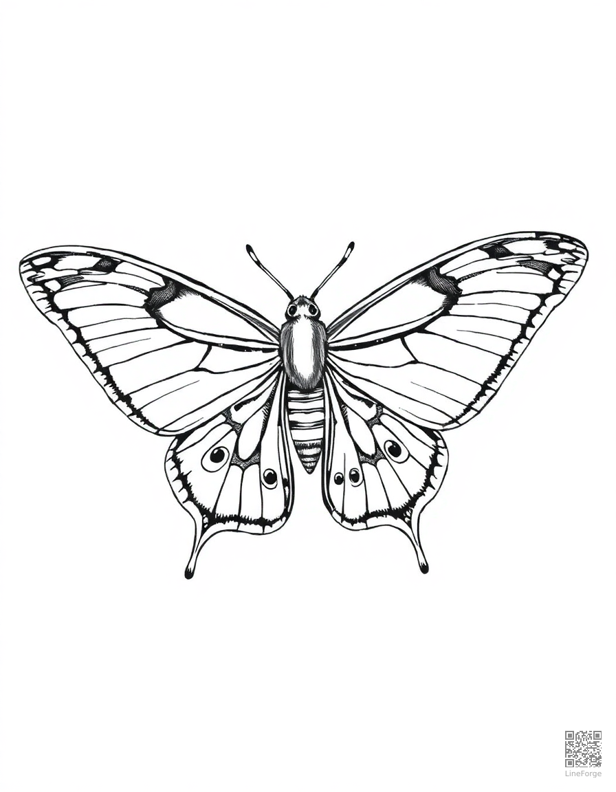 atlas moth with enormous wings spread coloring page Crosshatch style free printable