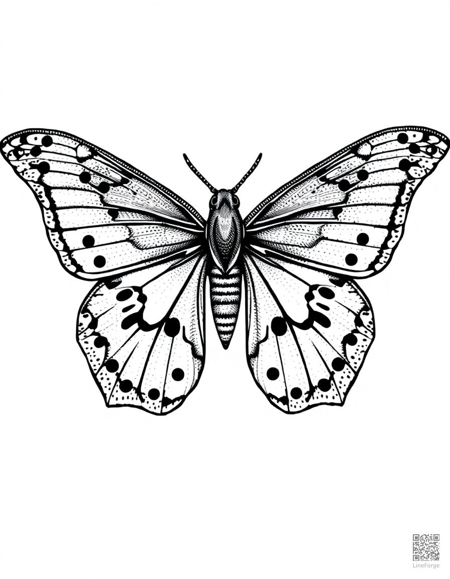 atlas moth with enormous wings spread coloring page Stipple style free printable
