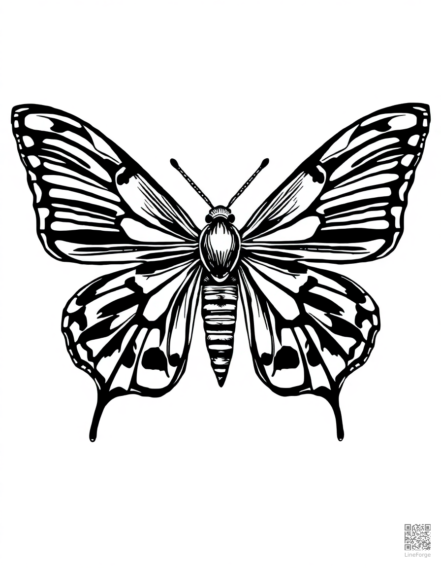 atlas moth with enormous wings spread coloring page Woodcut style free printable