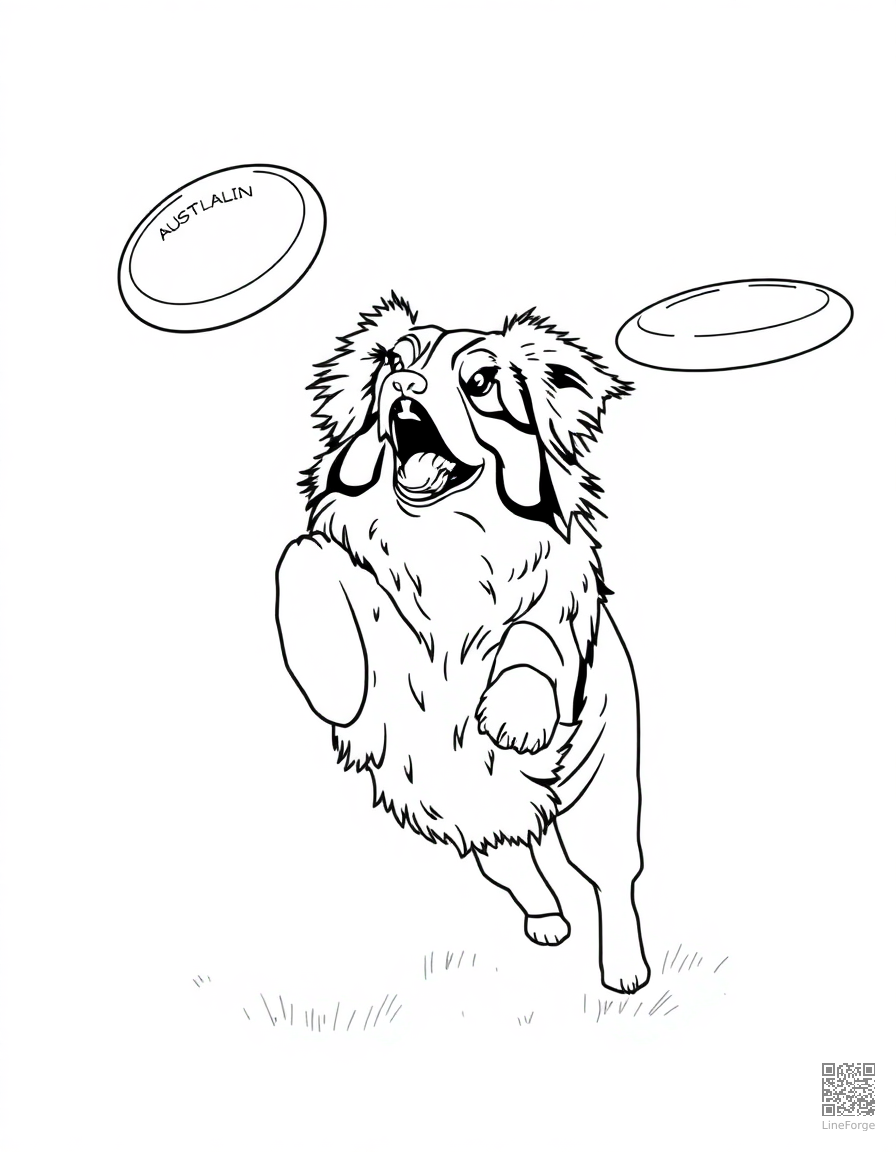 australian shepherd catching a frisbee coloring page Contour style - free printable