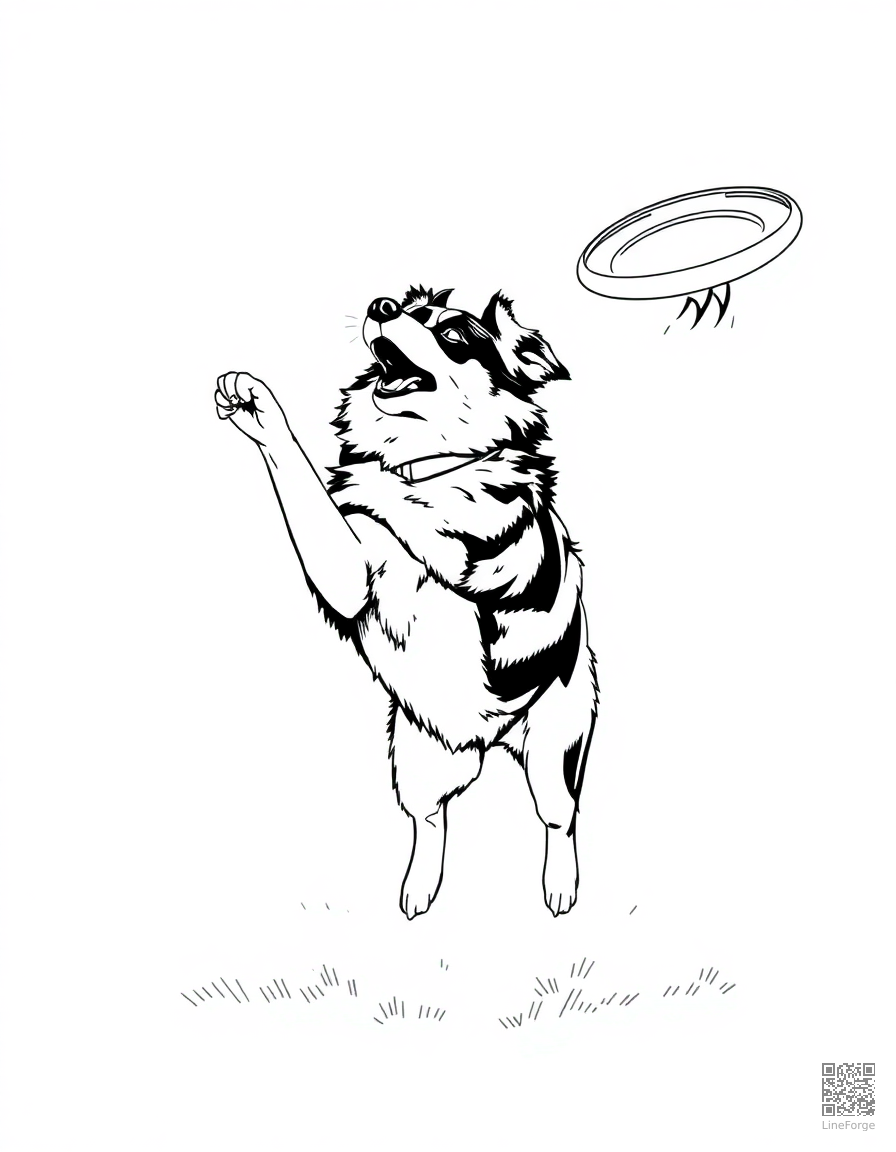 australian shepherd catching a frisbee coloring page Manga style - free printable
