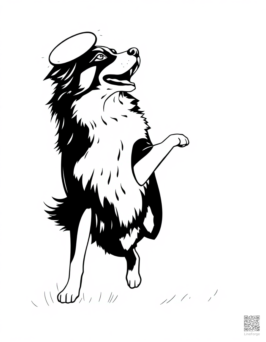 australian shepherd catching a frisbee coloring page Minimal style - free printable