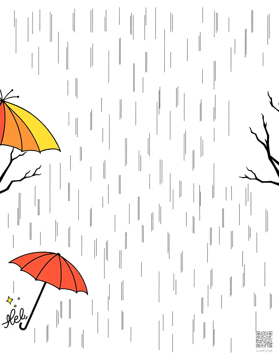 autumn rain with colorful umbrellas coloring page Minimal style - free printable