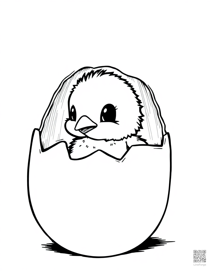 baby chick hatching from a colorful egg coloring page Manga style - free printable