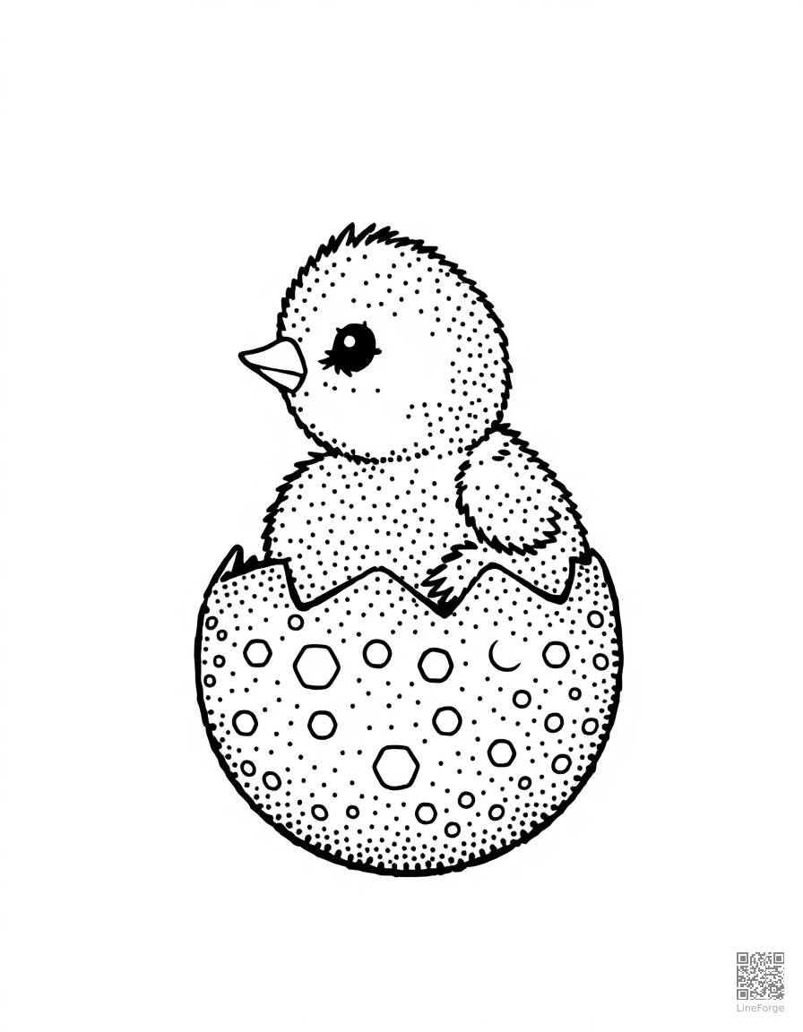 baby chick hatching from a colorful egg coloring page Stipple style - free printable