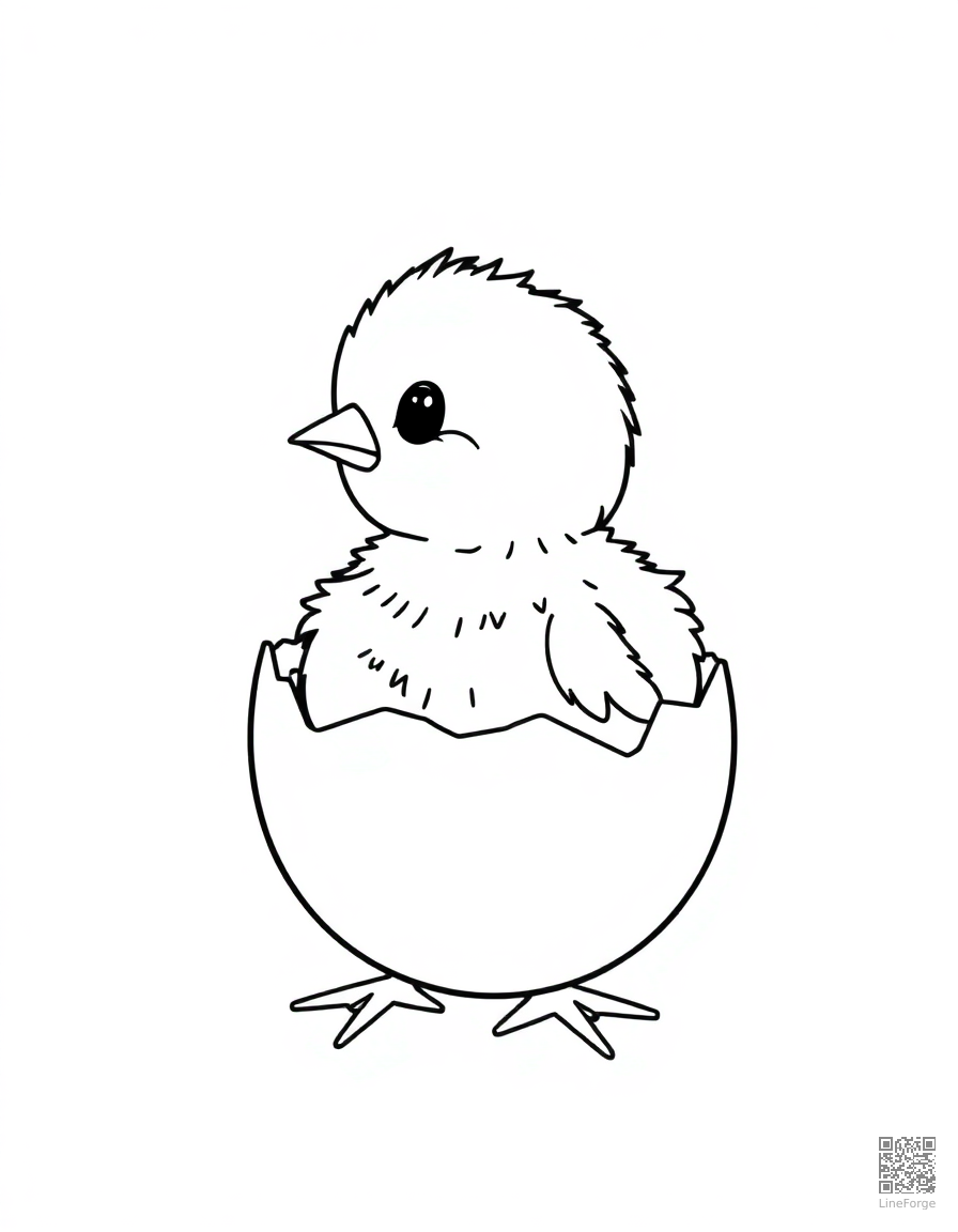 Baby chick hatching from an egg coloring page Contour style - free printable
