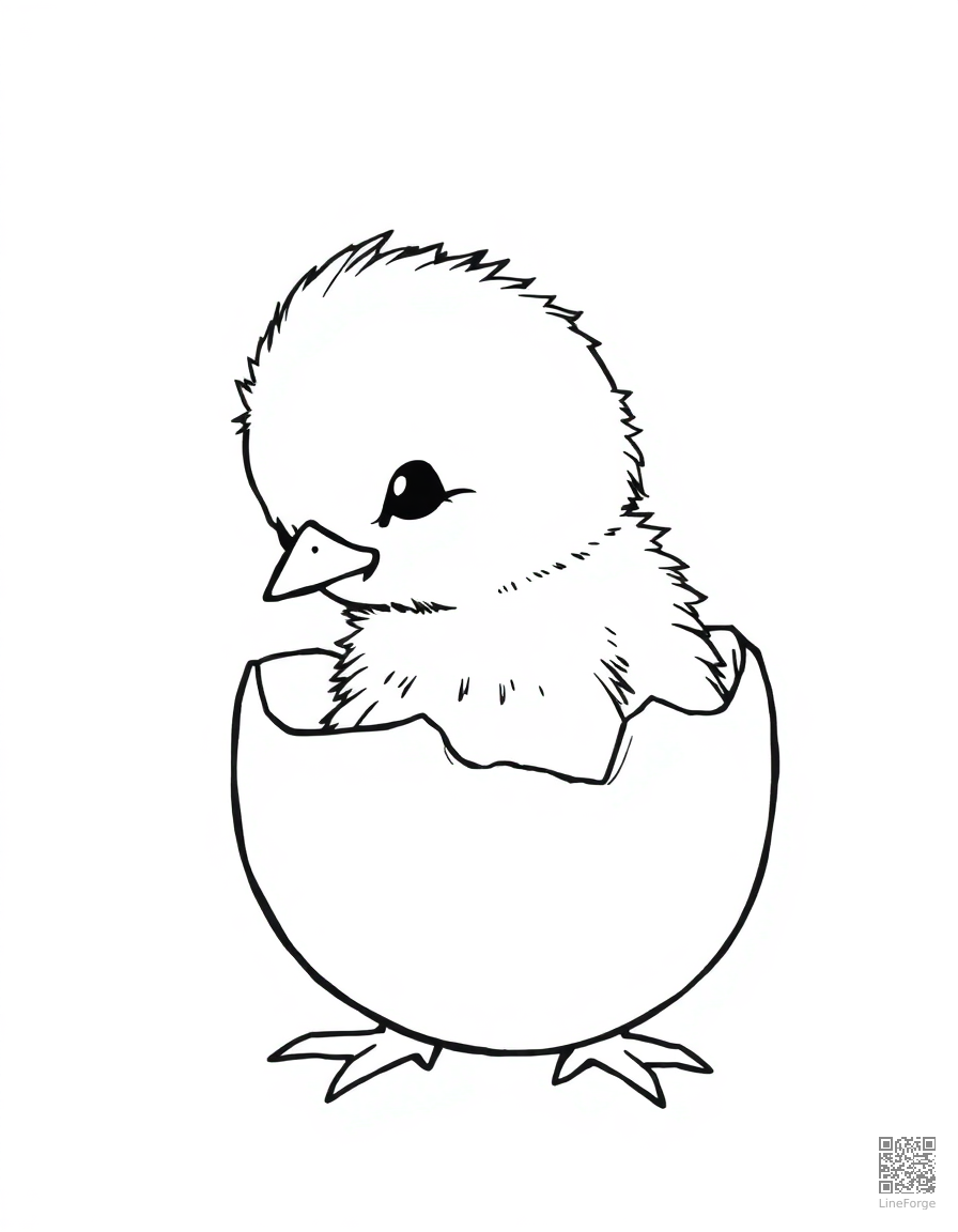 Baby chick hatching from an egg coloring page Manga style - free printable