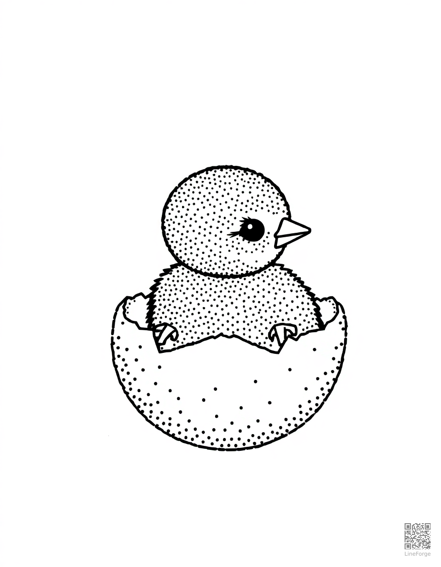 Baby chick hatching from an egg coloring page Stipple style - free printable