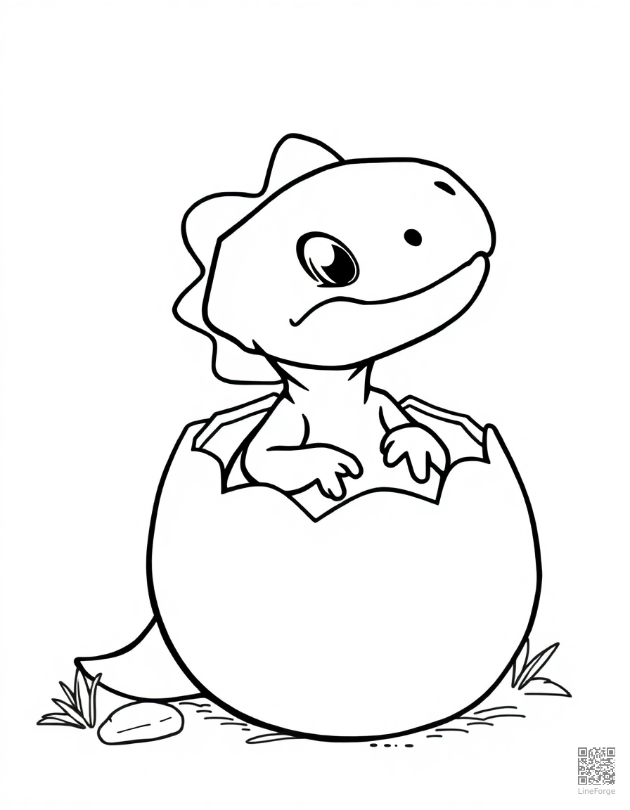 Baby dinosaur hatching from an egg coloring page Contour style - free printable