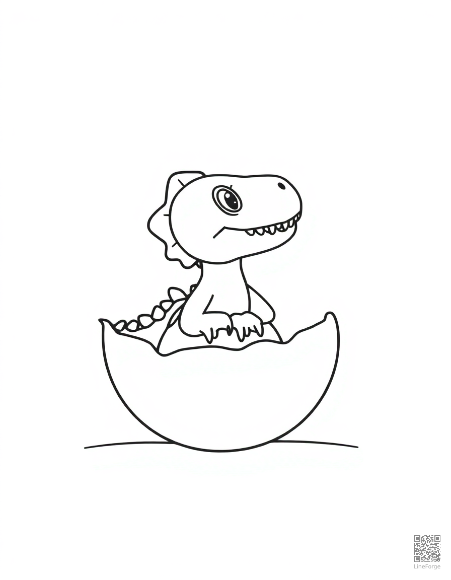 Baby dinosaur hatching from an egg coloring page Minimal style - free printable