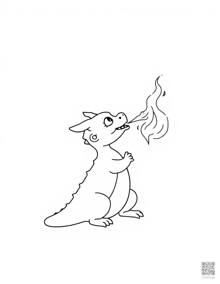 baby dragon learning to breathe fire coloring page Minimal style - free printable