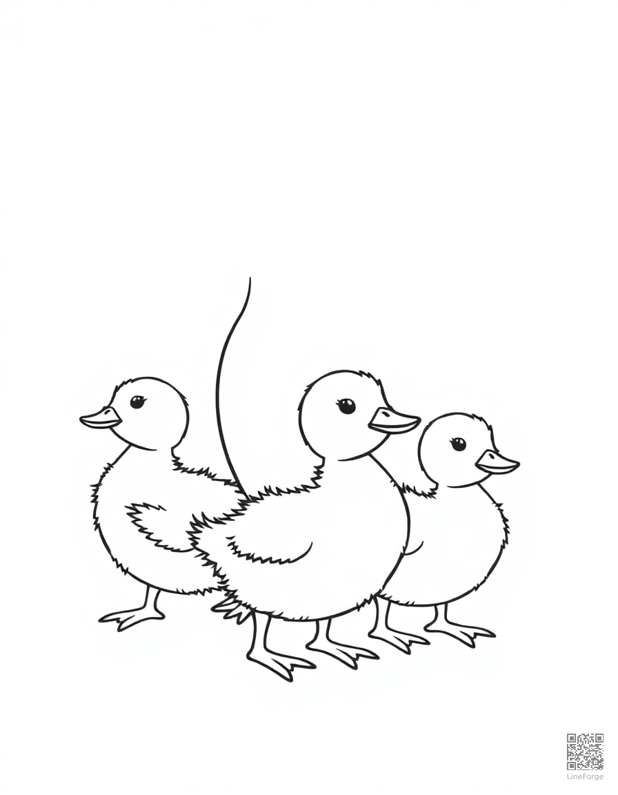 baby ducks following their mother coloring page Contour style - free printable