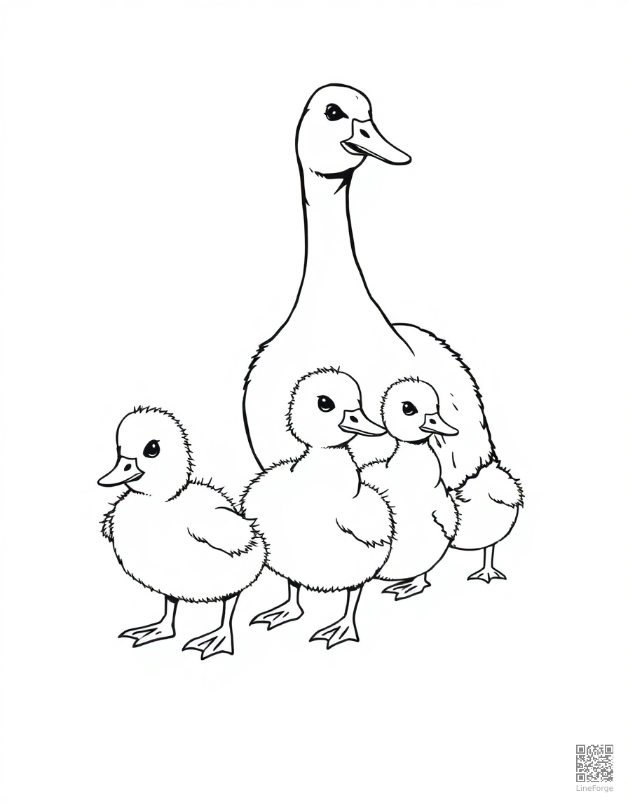 baby ducks following their mother coloring page Manga style - free printable