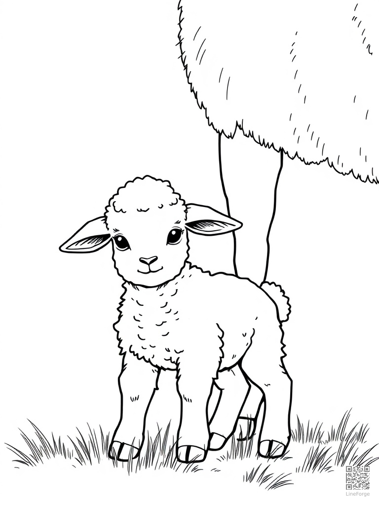 Baby lamb standing next to its mother coloring page Manga style - free printable
