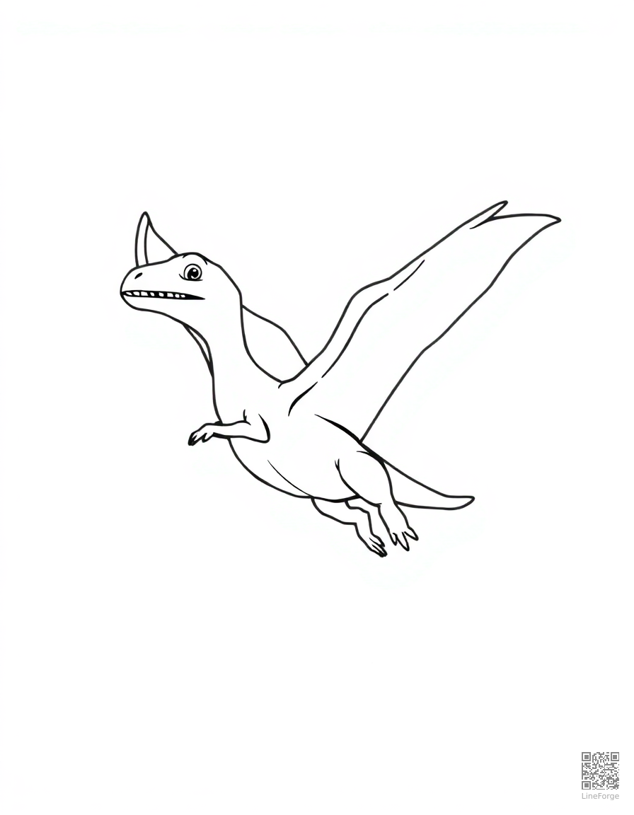 baby pterodactyl learning to fly coloring page Contour style - free printable