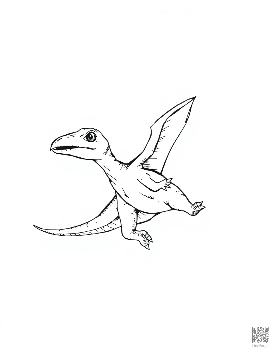 baby pterodactyl learning to fly coloring page Crosshatch style - free printable