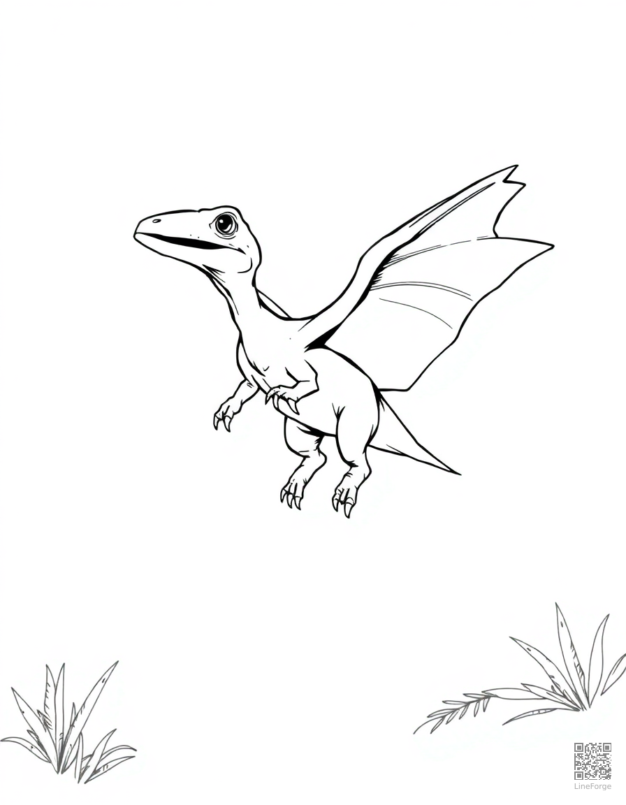 baby pterodactyl learning to fly coloring page Manga style - free printable
