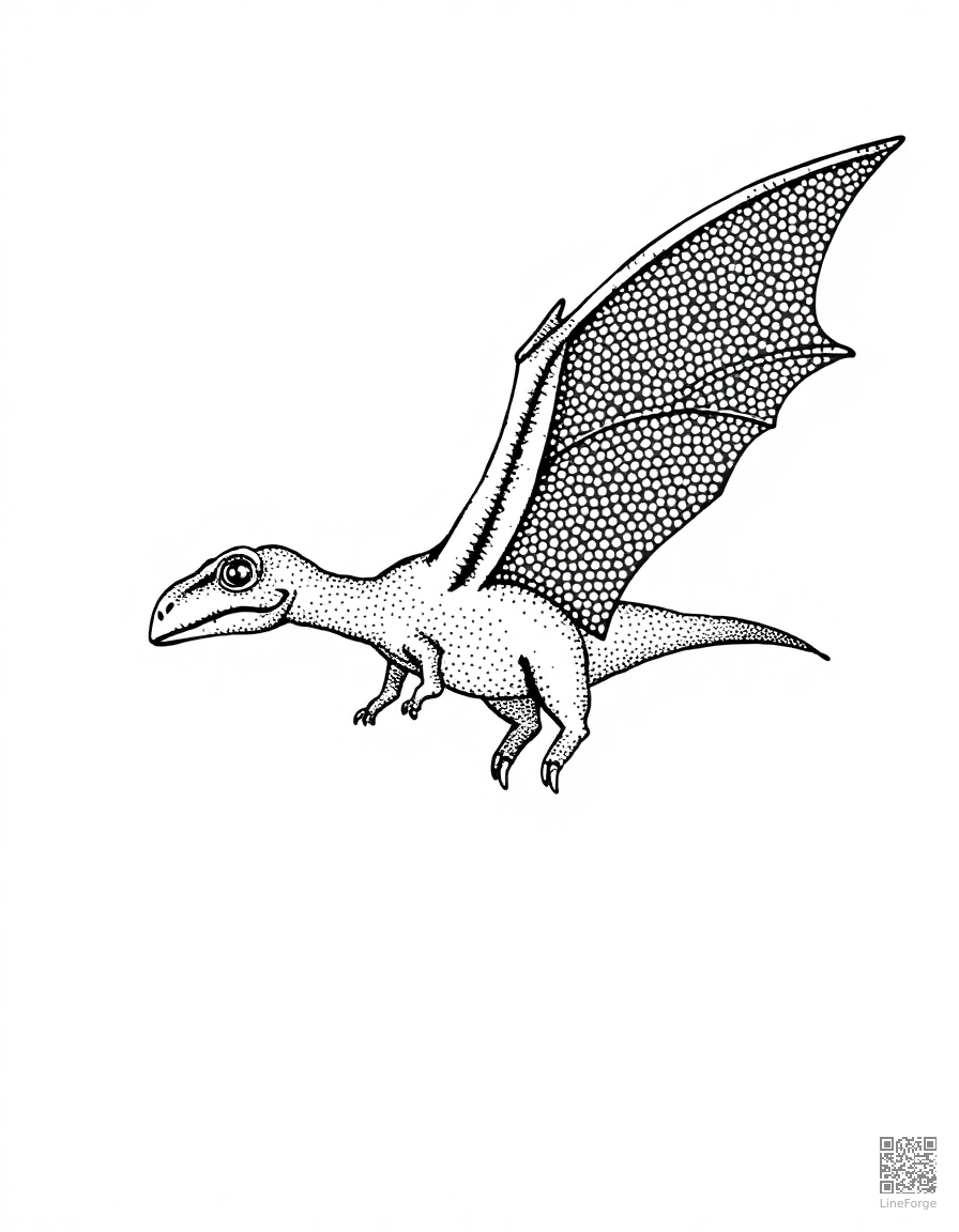 baby pterodactyl learning to fly coloring page Stipple style - free printable