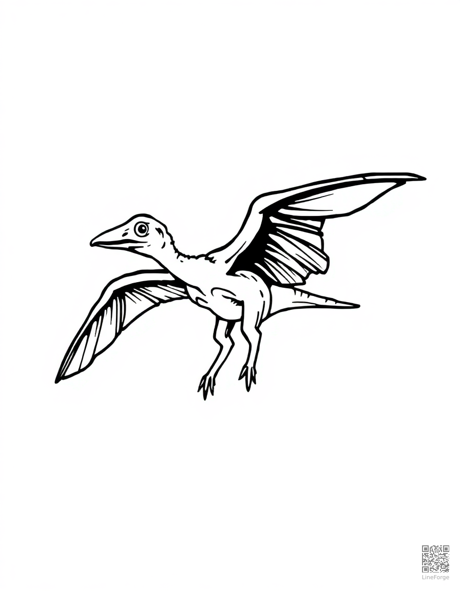baby pterodactyl learning to fly coloring page Woodcut style - free printable