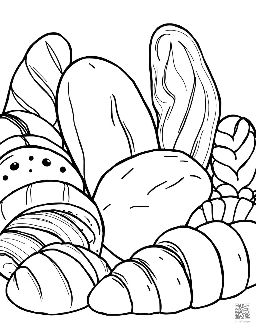 bakery with bread loaves and croissants coloring page Contour style - free printable