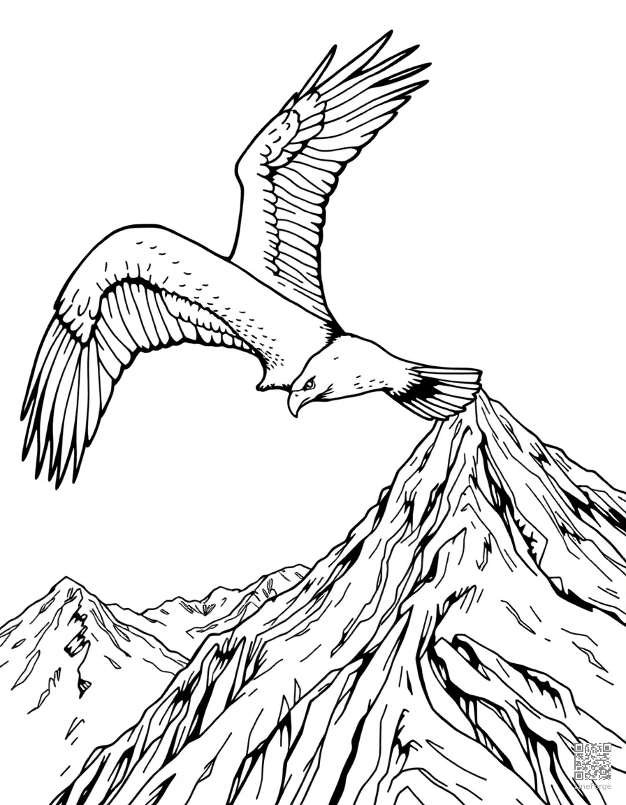 bald eagle soaring over mountain peaks coloring page Manga style - free printable