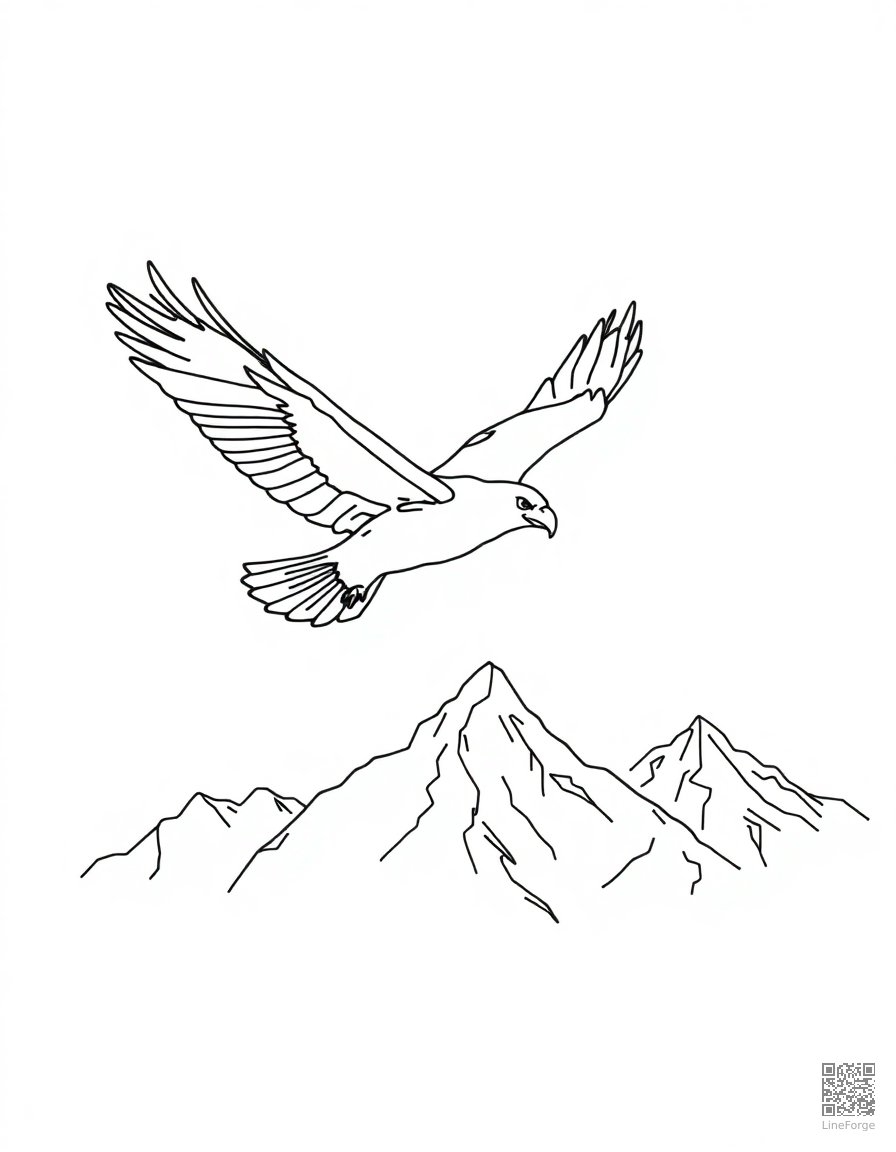 bald eagle soaring over mountain peaks coloring page Minimal style - free printable