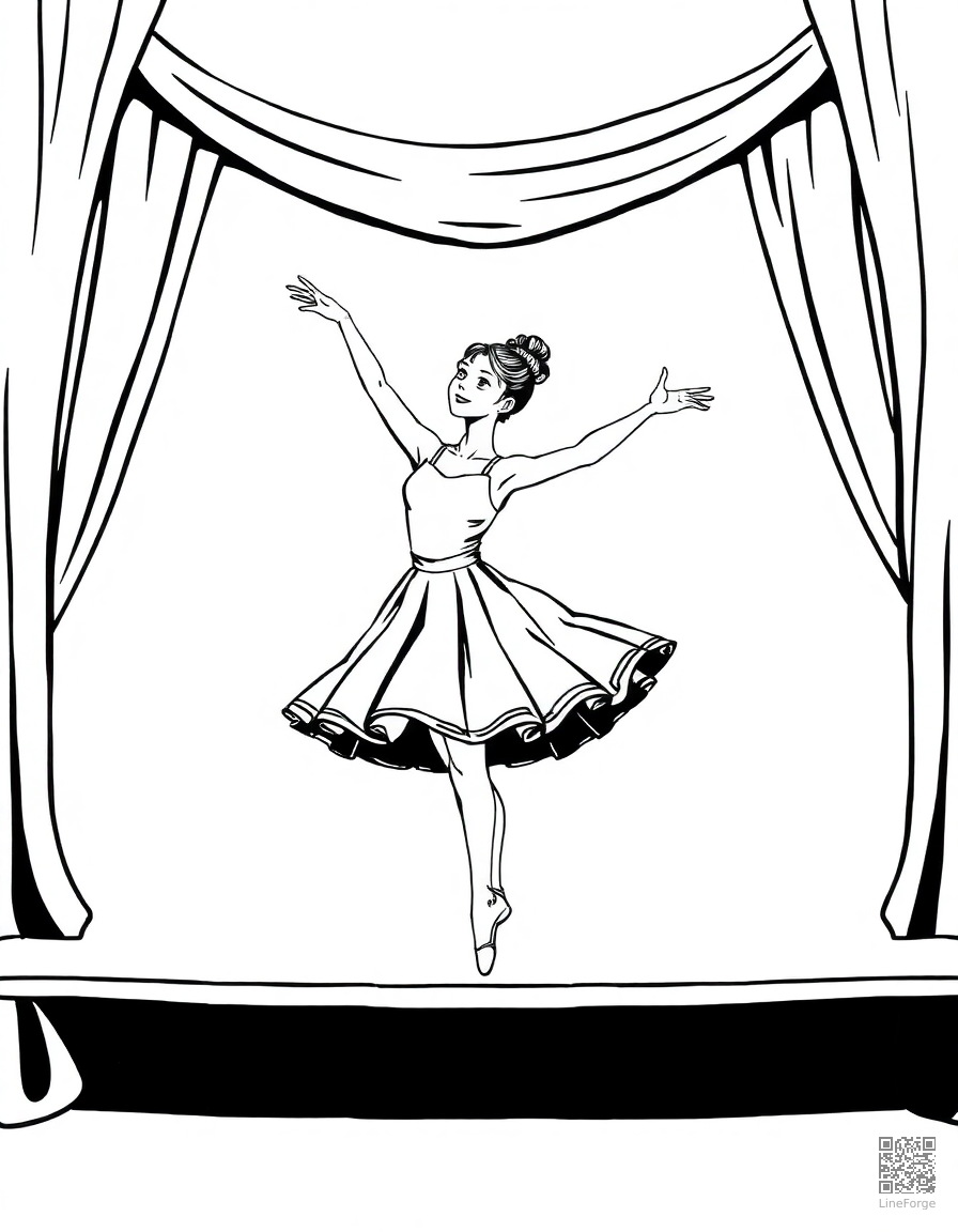 Free ballerina dancing on stage coloring page in manga style — printable line art