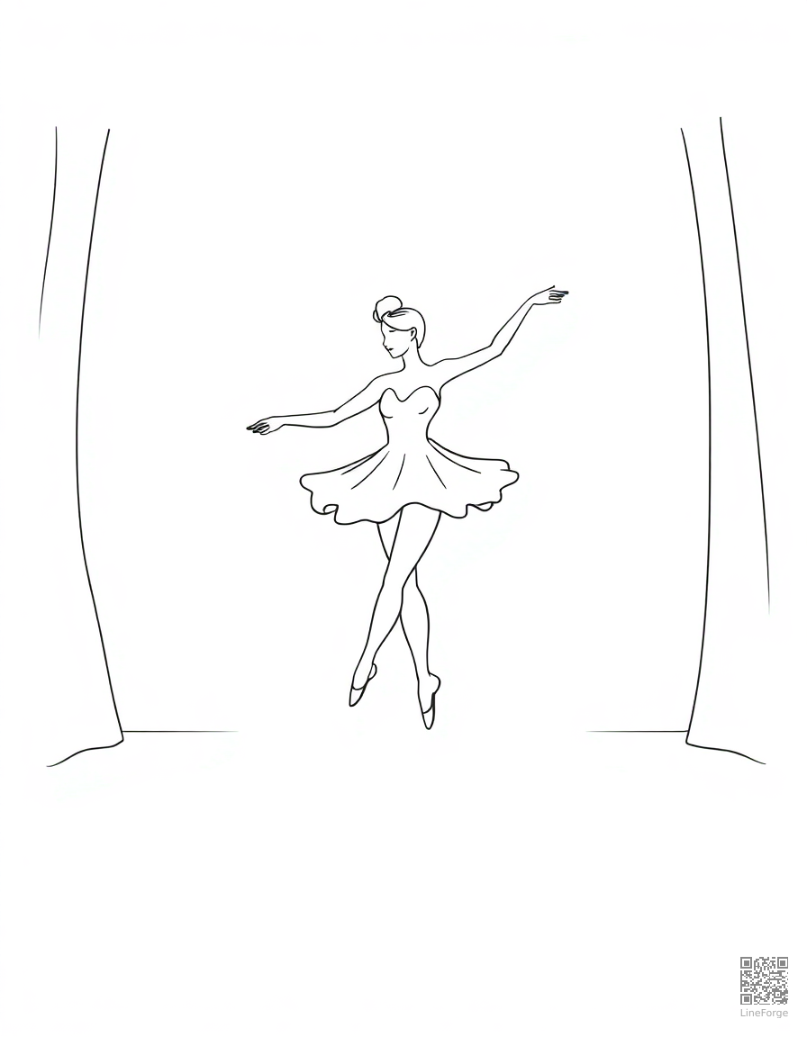Free ballerina dancing on stage coloring page in minimal style — printable line art