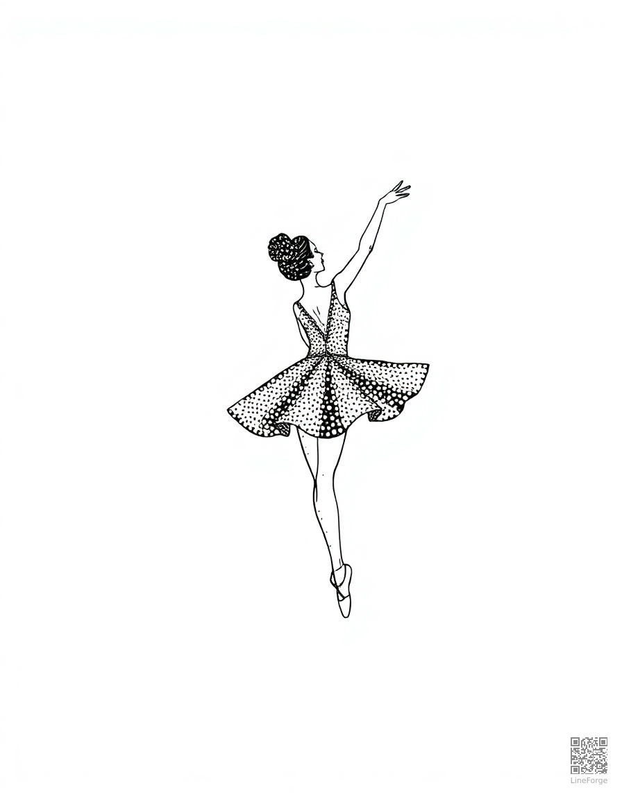 Free ballerina dancing on stage coloring page in stipple style — printable line art