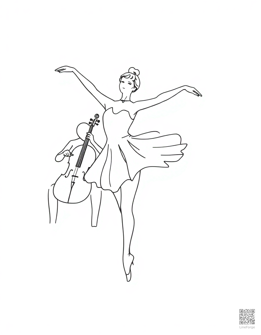 ballerina dancing to orchestra music coloring page Minimal style - free printable