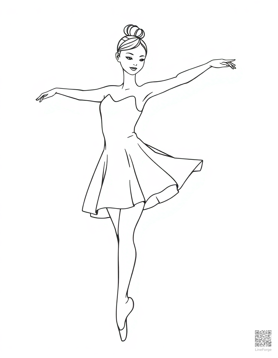 ballet dancer in a graceful pose coloring page Contour style - free printable
