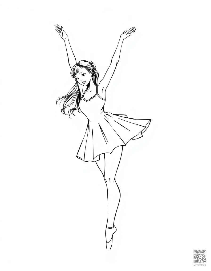 ballet dancer in a graceful pose coloring page Manga style - free printable